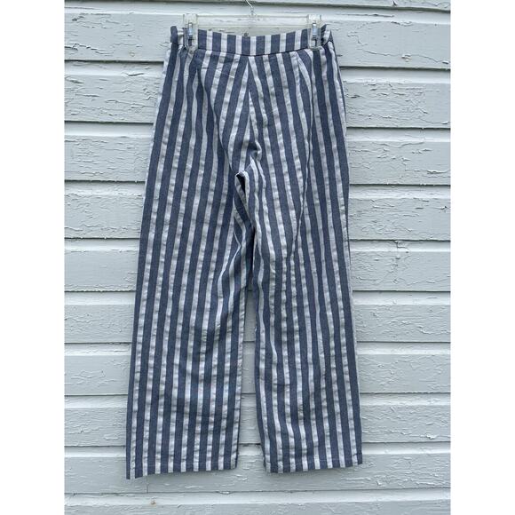 Pink Lily Pants Women L W:30 Blue Linen Striped Wide Leg Beach Coastal Swishy - Picture 3 of 5